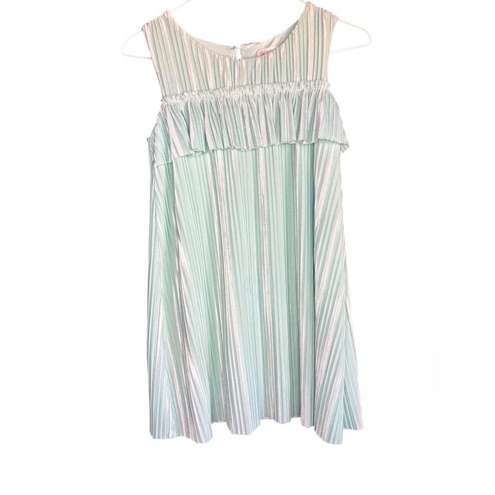Cat & Jack Kids Girls mint green Velvet Pleated Ruffle Tiered Sleeveless Dress